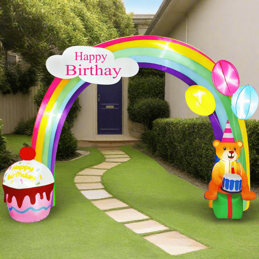 10FT Happy Birthday Inflatable Arch Giant Blow Up with Built - in LED Lights Kids Birthday Party Outdoor Garden Yard Decorations