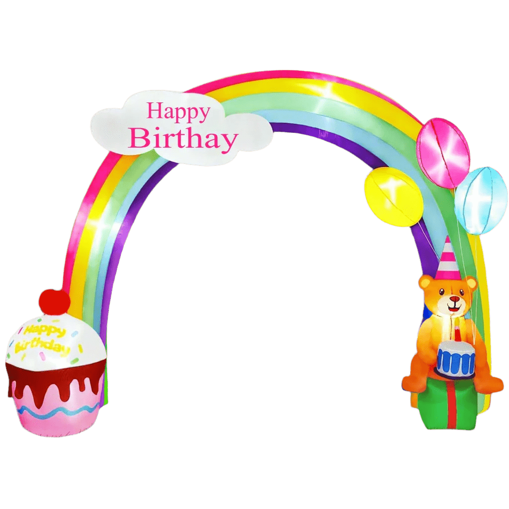 10FT Happy Birthday Inflatable Arch Giant Blow Up with Built - in LED Lights Kids Birthday Party Outdoor Garden Yard Decorations