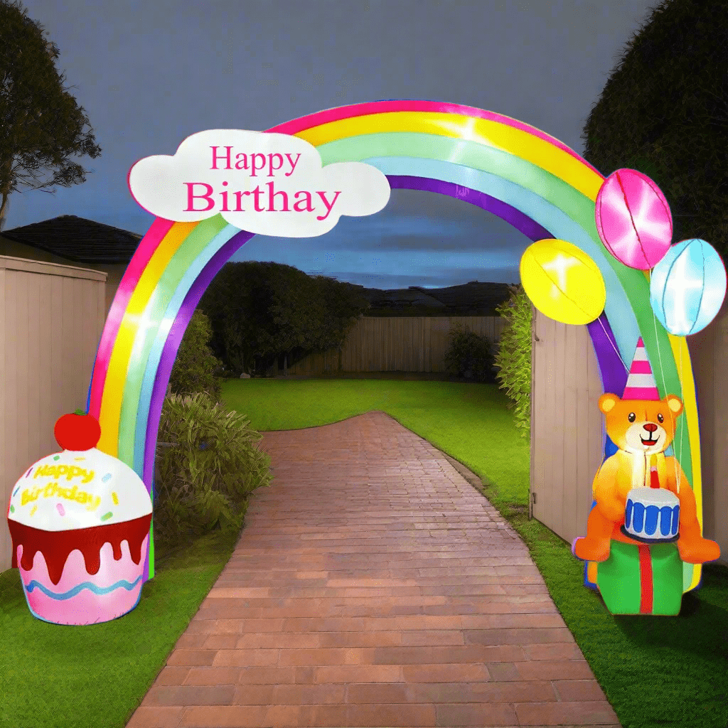 10FT Happy Birthday Inflatable Arch Giant Blow Up with Built - in LED Lights Kids Birthday Party Outdoor Garden Yard Decorations