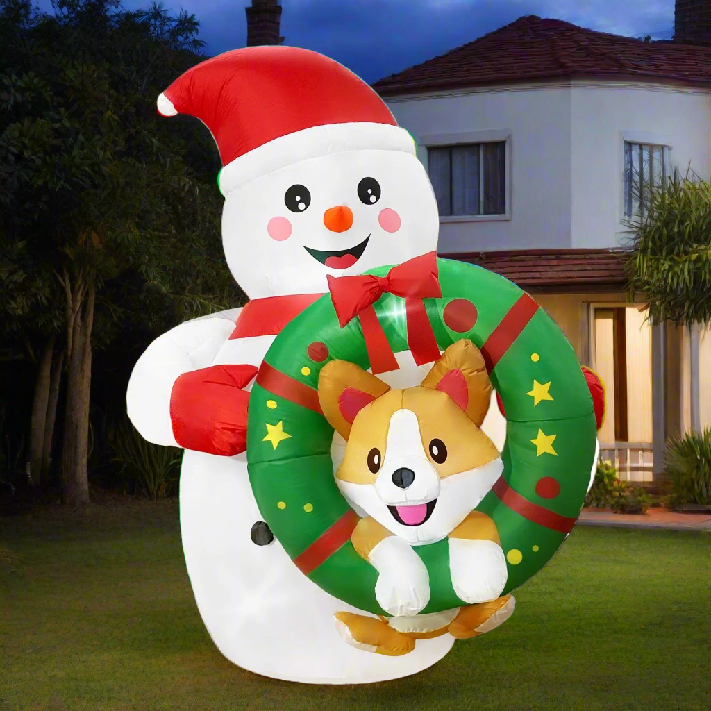 Snowman with Corgi Wreath Christmas Inflatable - 180cm