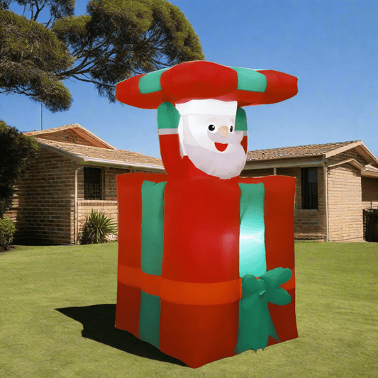 Animated Santa in Gift Box Inflatable with LEDs - 150cm