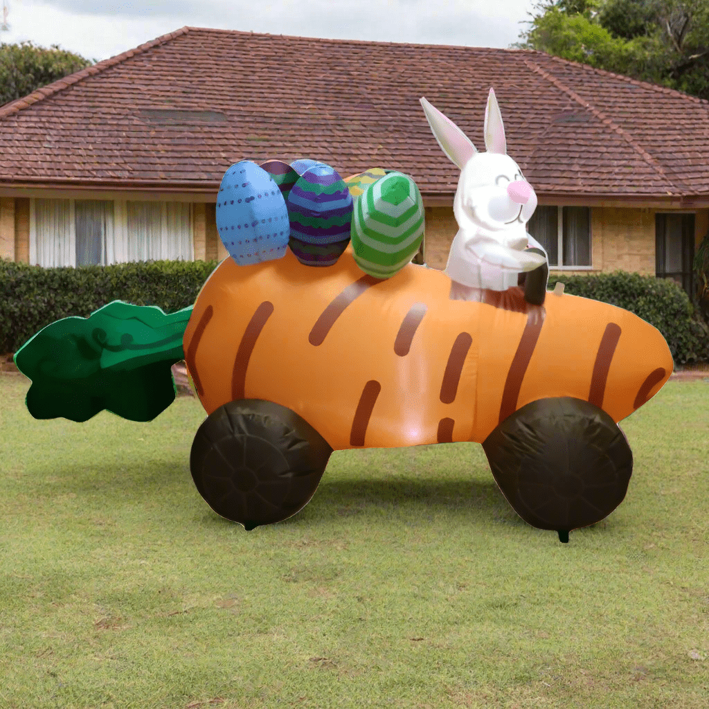 Bunny in Carrot Car with Easter Eggs Inflatable - 180cm
