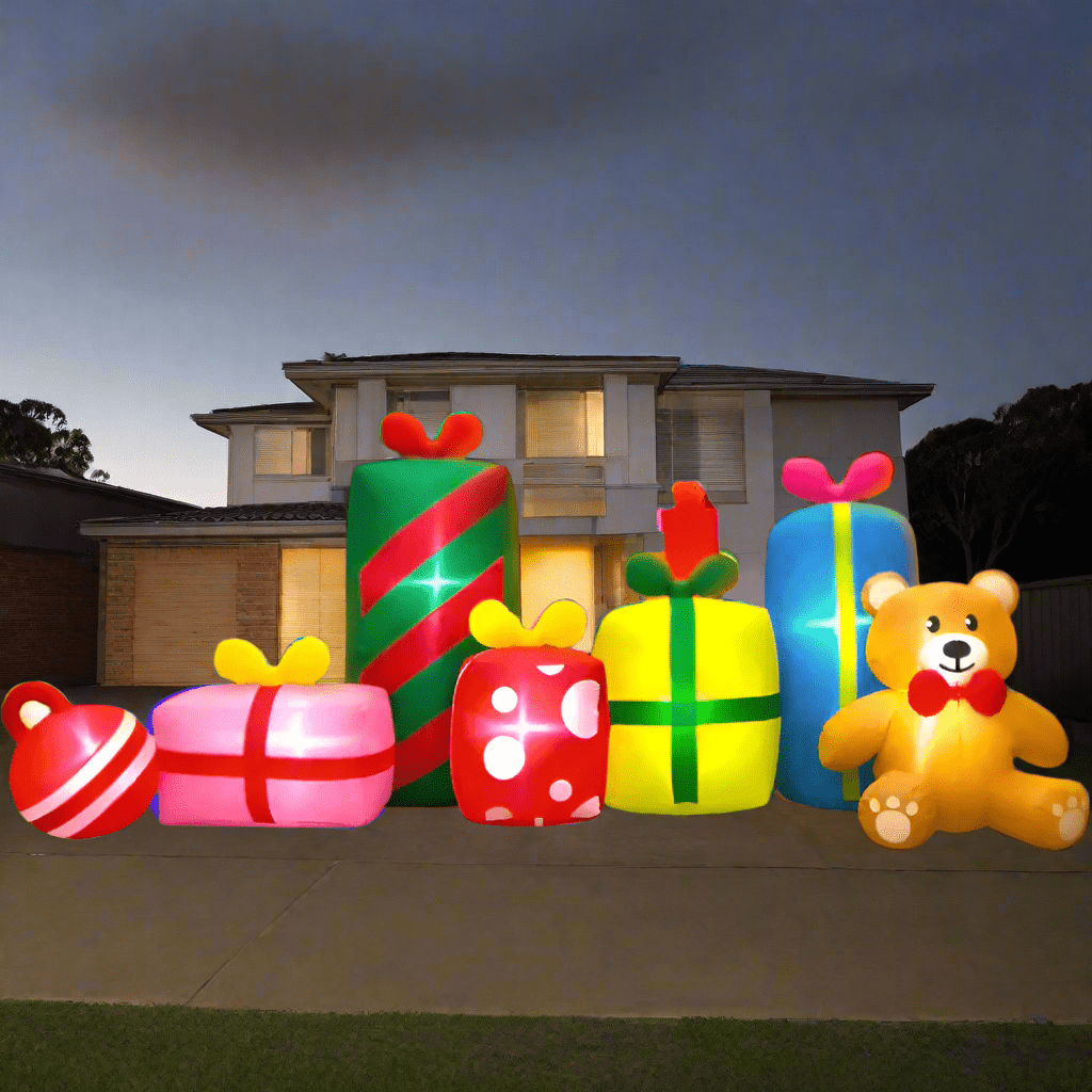 Christmas Gift Stack with Teddy Bear Inflatable - 300cm