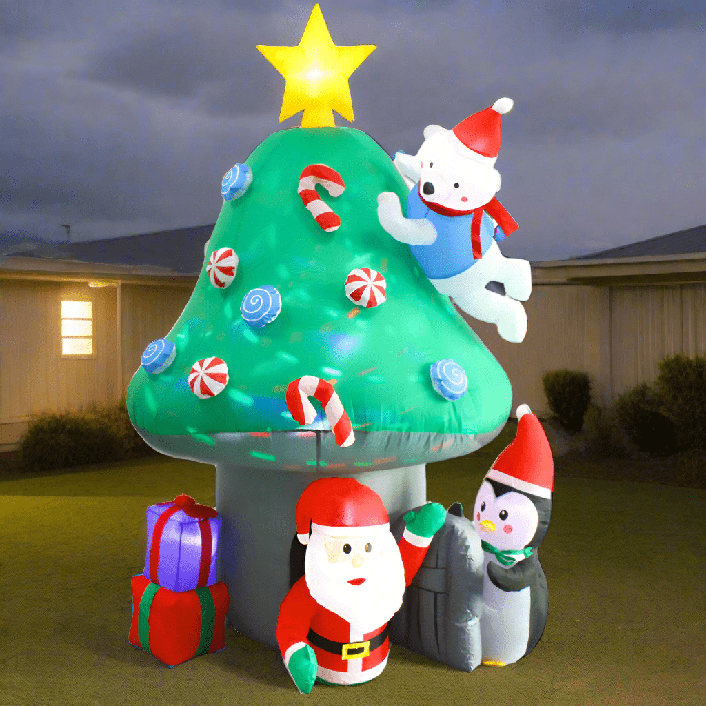 Christmas Penguin Polar Bear Climbing Mushroom Tree Inflatable - 210cm