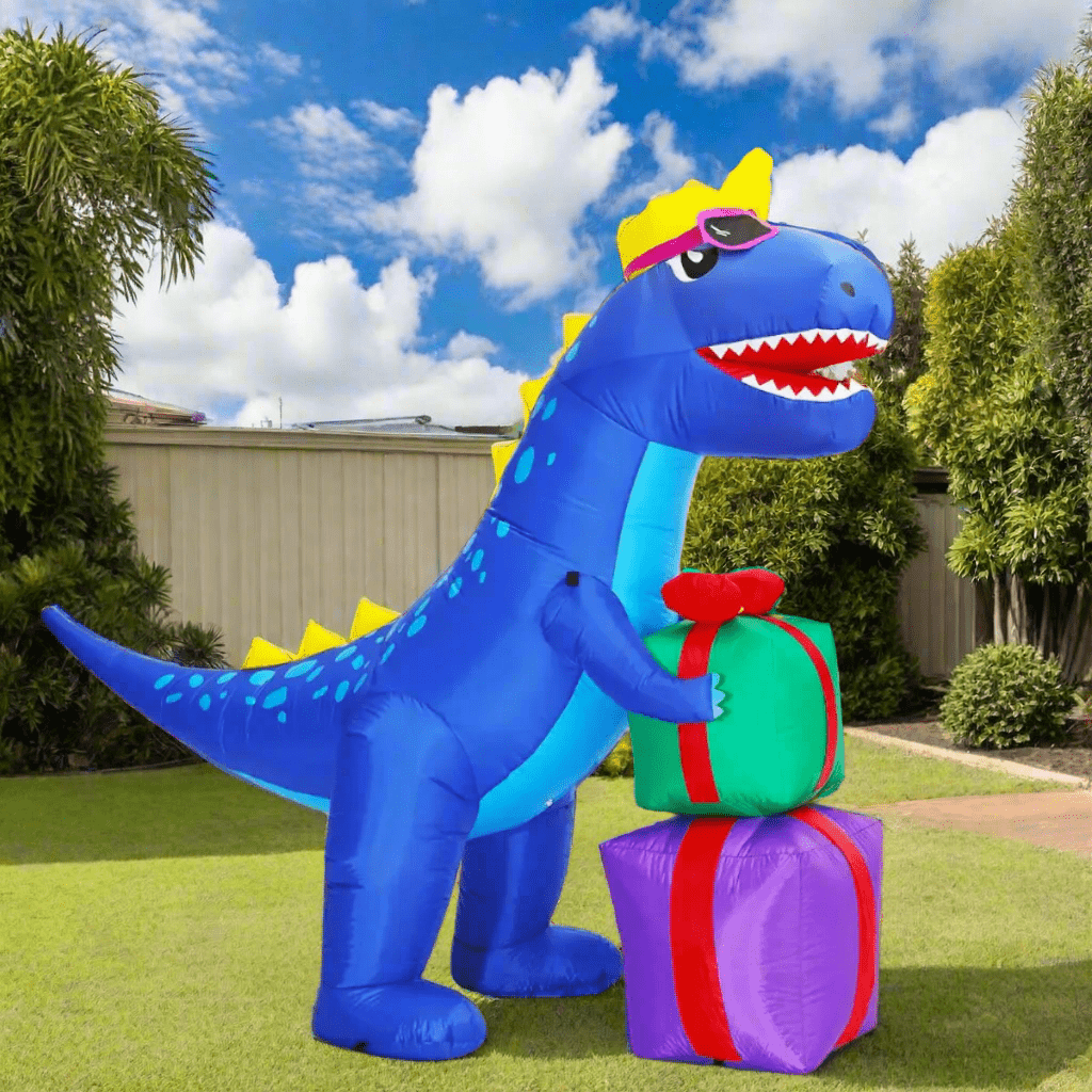 Cool Festive Blue Dino with Presents Inflatable - 150cm