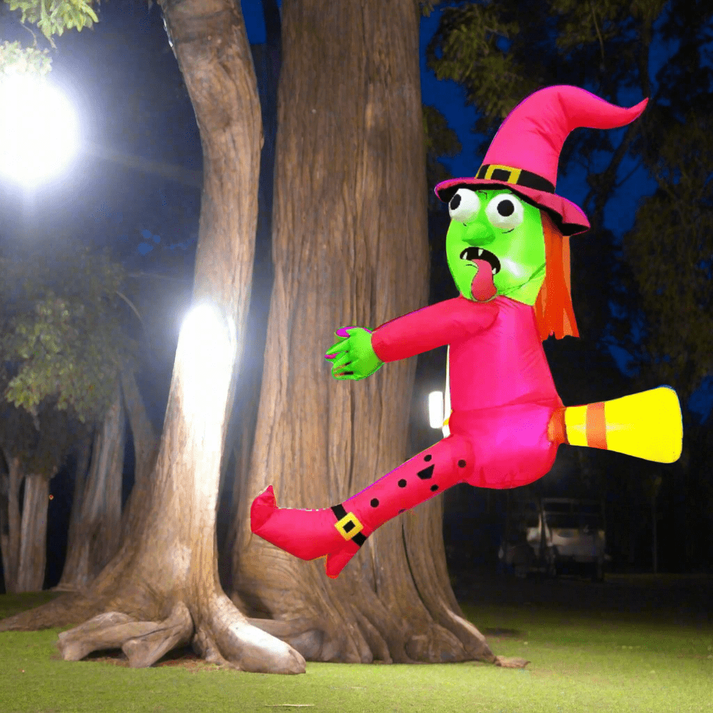 Crashing Pink Witch and Broom Inflatable - 120cm