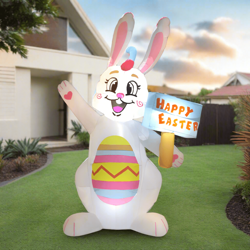 Easter Bunny Holding Happy Easter Sign Inflatable - 180cm