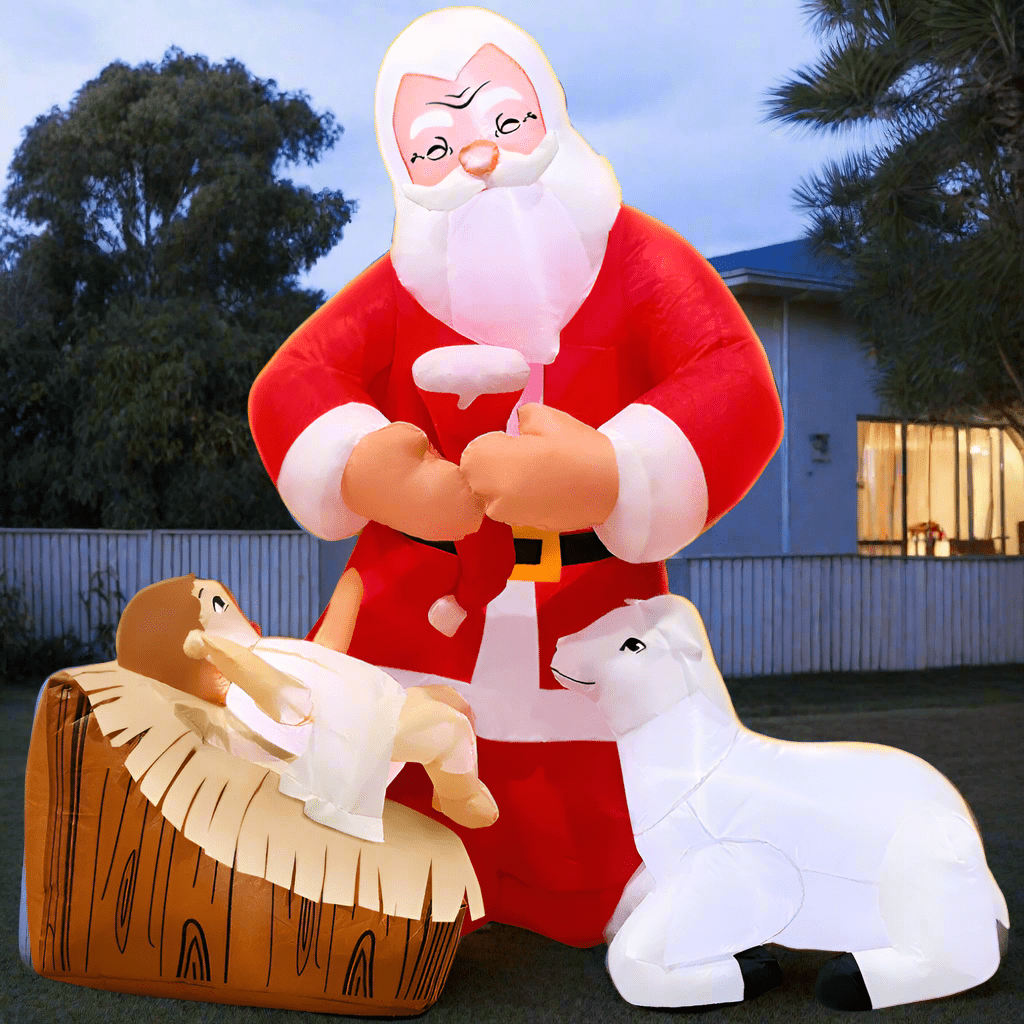 Father Christmas with Baby Jesus and Lamb Inflatable - 150cm