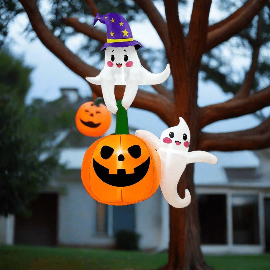 Ghosts holding onto Pumpkin with Witches Hat Inflatable – 210cm