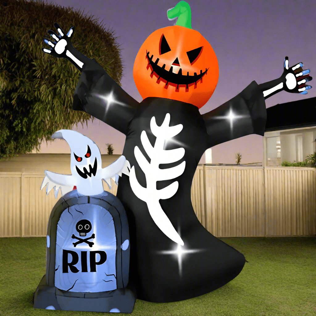 Giant Halloween Inflatable with Pumpkin, Skeleton and Ghost – 240cm