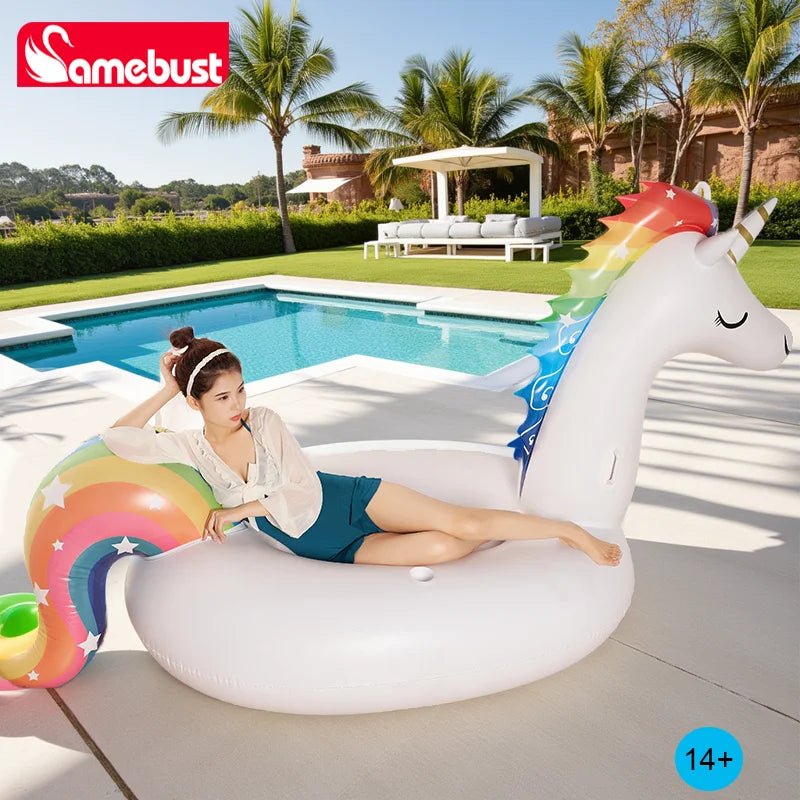 Giant Inflatable Unicorn Pool Float – Ride - On Rainbow Animal Float - 260cm