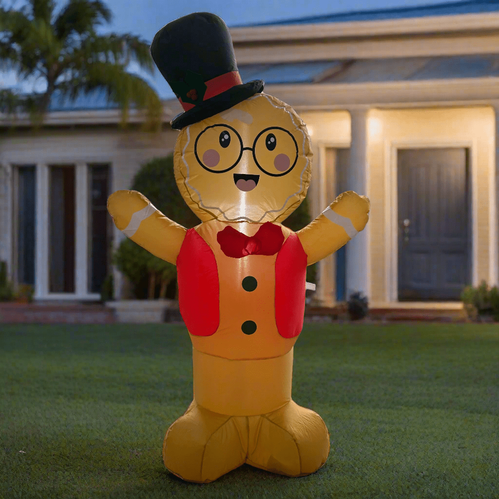 Gingerbread Boy Bear with Candy Cane Inflatable - 150cm