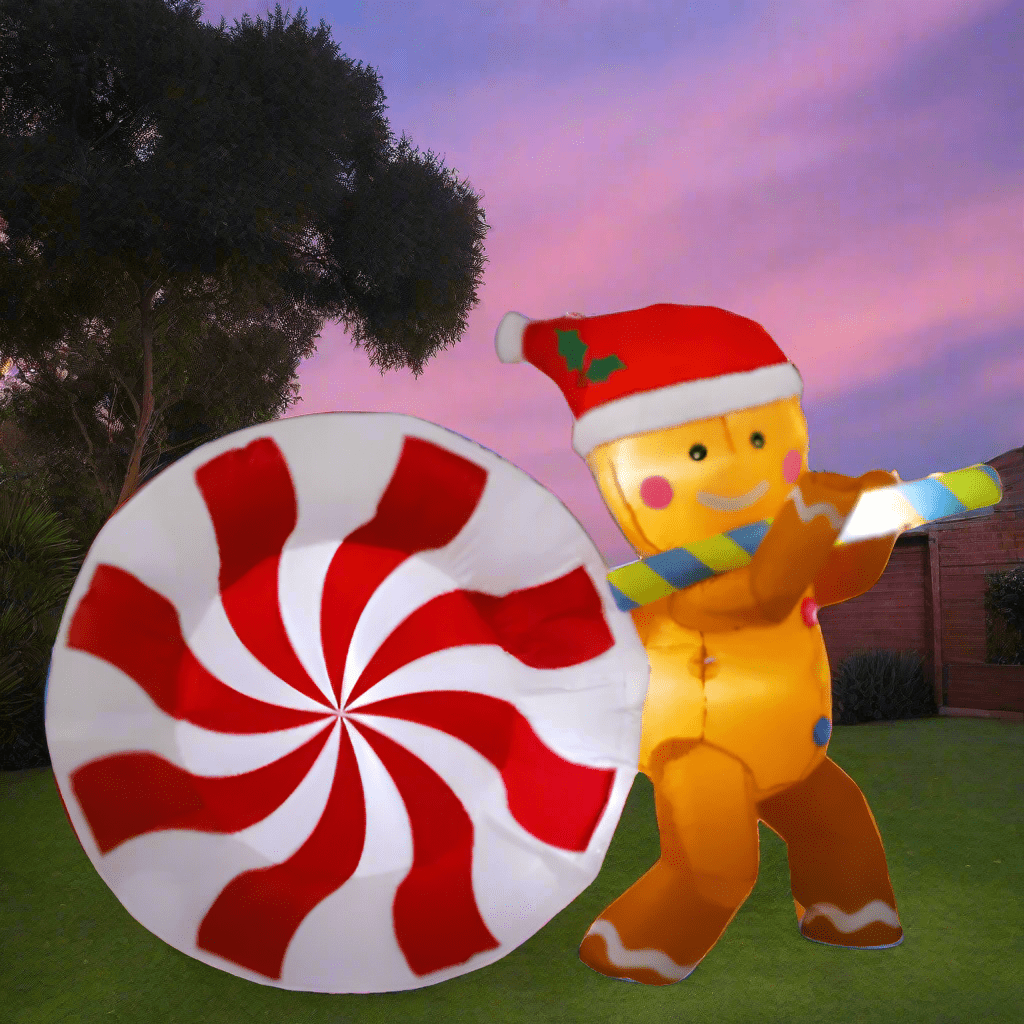 Gingerbread Man with Traditional Candy Swirl Inflatable - 150cm