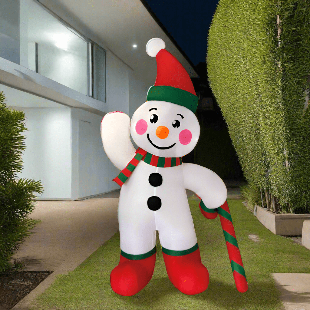 Gingerbread Snowman with Candy Cane Inflatable - 180cm