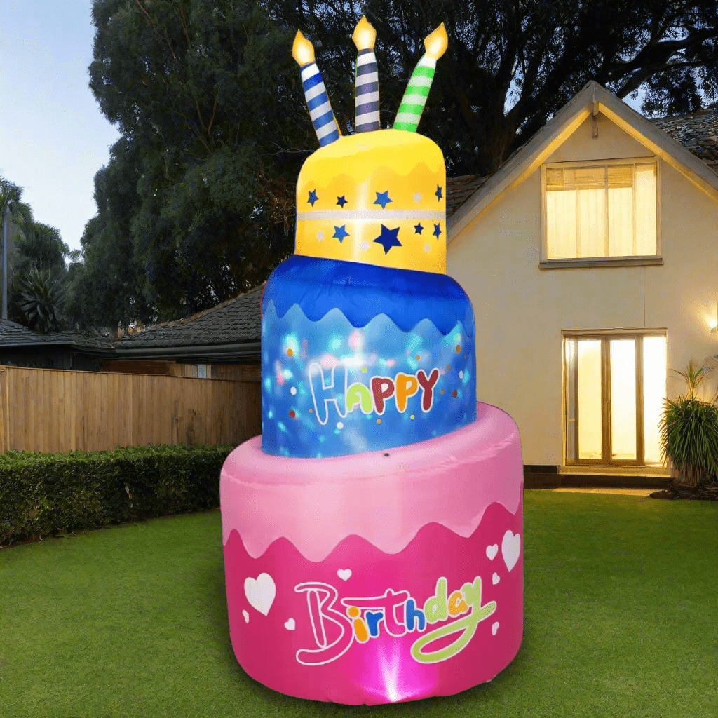 Glowing Birthday Cake and Three Candles Inflatable - 180cm