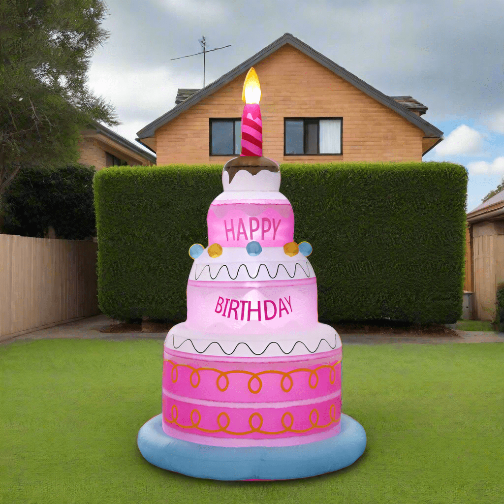 Glowing Pink Birthday Cake with Candle Inflatable - 180cm