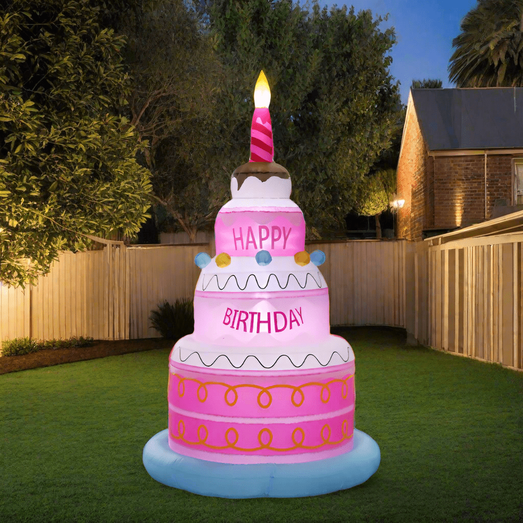 Glowing Pink Birthday Cake with Candle Inflatable - 180cm