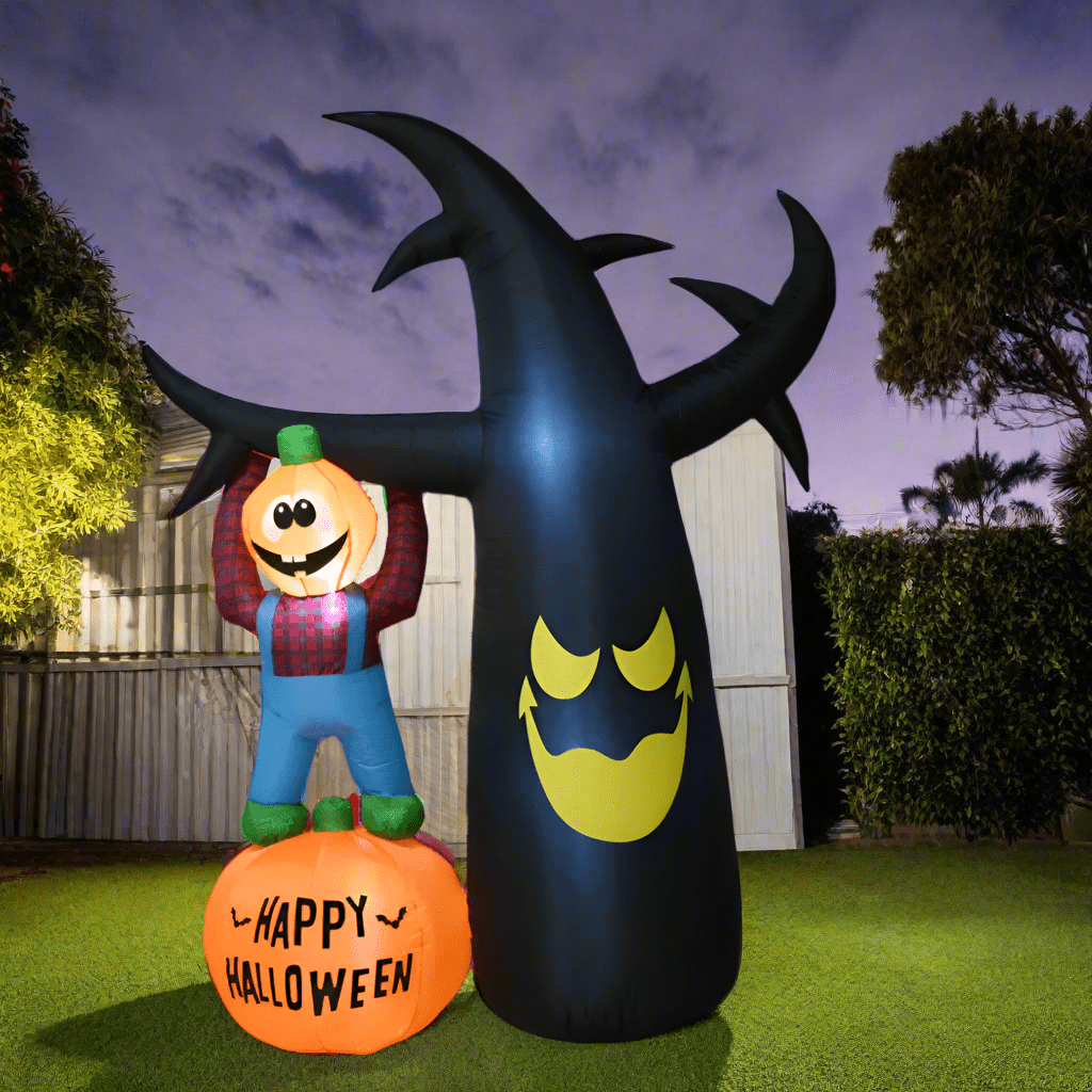 Glowing Pumpkin Character & Happy Horror Tree Inflatable - 240cm