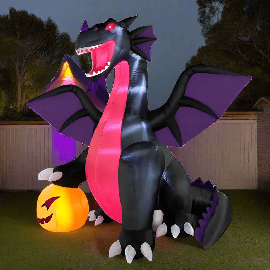 Halloween Black Dragon with Pumpkin Head Inflatable - 240cm