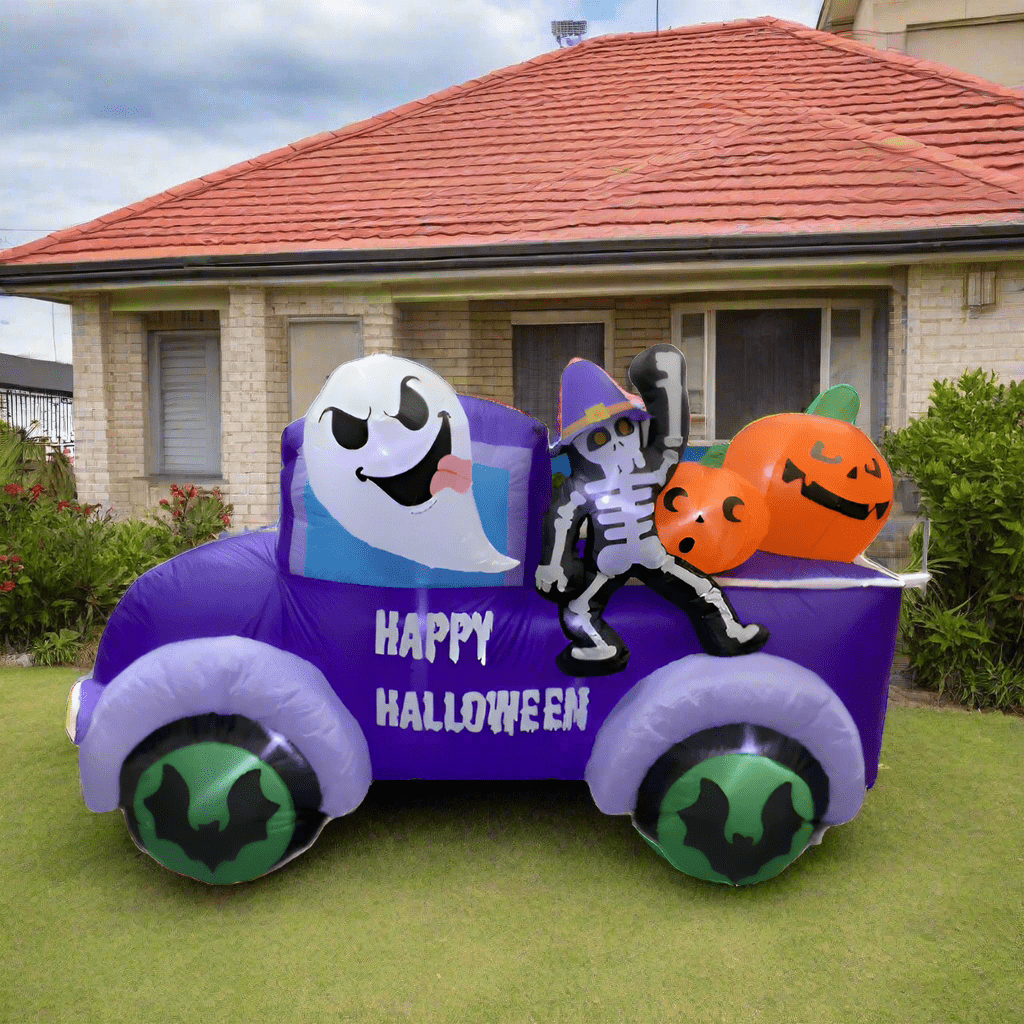 Halloween Car with Skeleton and Ghost Inflatable - 250cm