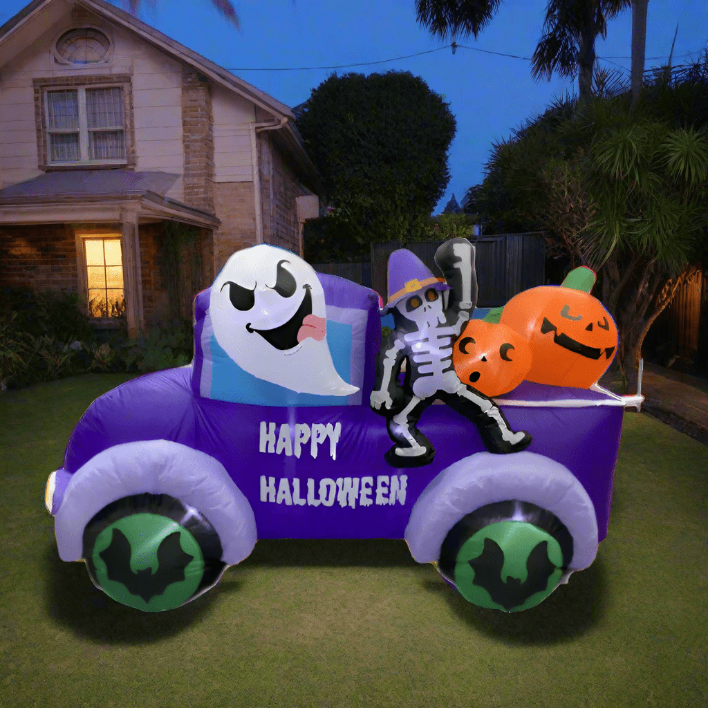 Halloween Car with Skeleton and Ghost Inflatable - 250cm