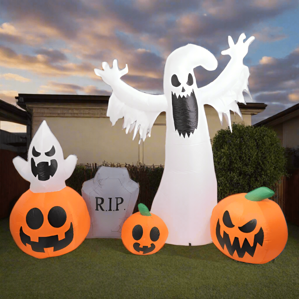 Halloween Ghost with Pumpkins & Gravestone Inflatable – 230cm