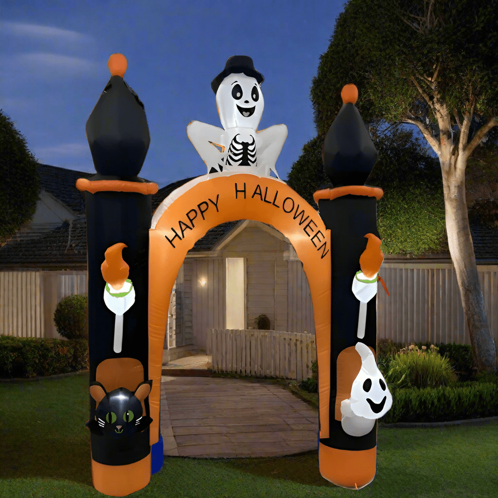 Halloween inflatable arch with skeleton, ghost, and black cat - 240cm