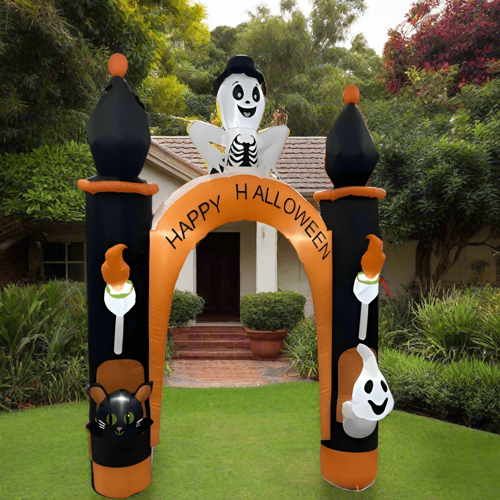 Halloween inflatable arch with skeleton, ghost, and black cat - 240cm