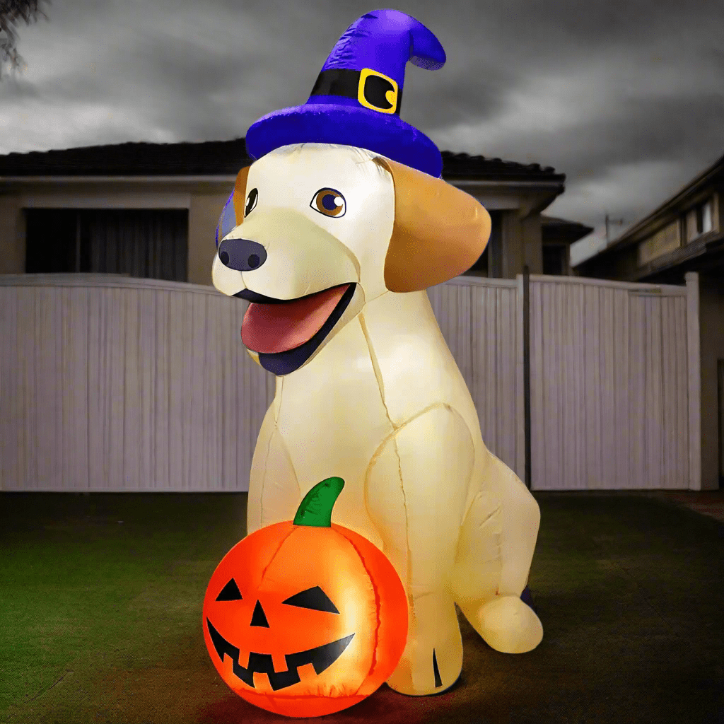 Halloween Inflatable Dog with Witch Hat and LED Lights - 200cm (2.0m)