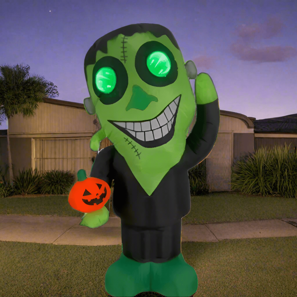 Halloween Inflatable Green Monster with Glowing Eyes and Pumpkin - 120cm