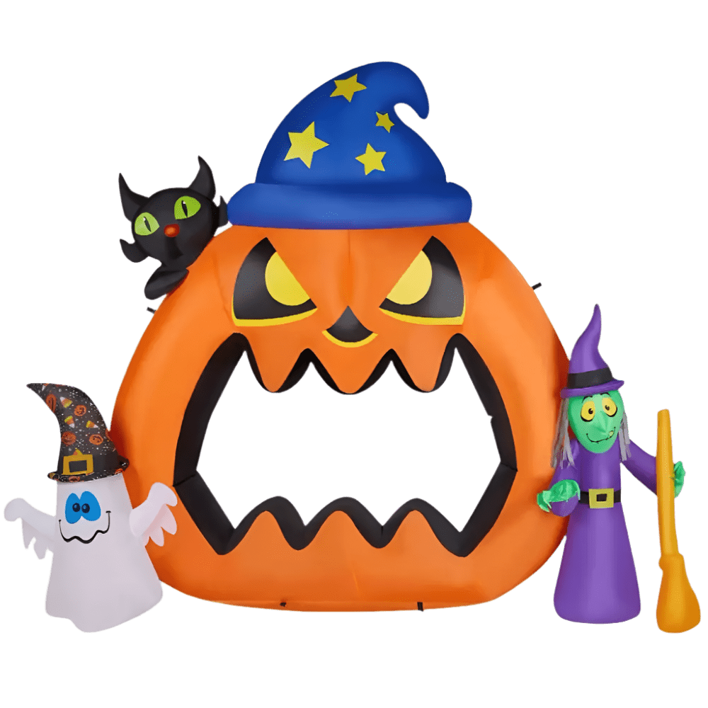 Halloween Inflatable Pumpkin Frame with Ghost, Black Cat and Witch - 200cm