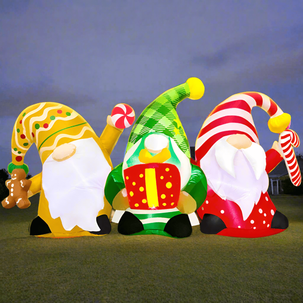 Happy Christmas Gnome Trio Inflatable - 180cm