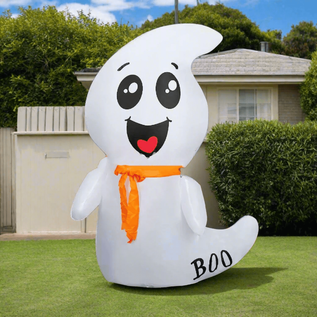 Happy Halloween Ghost with Orange Scarf Inflatable - 120cm