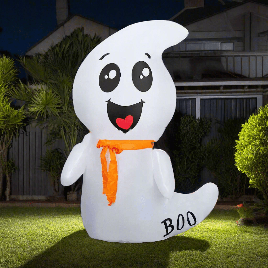 Happy Halloween Ghost with Orange Scarf Inflatable - 120cm