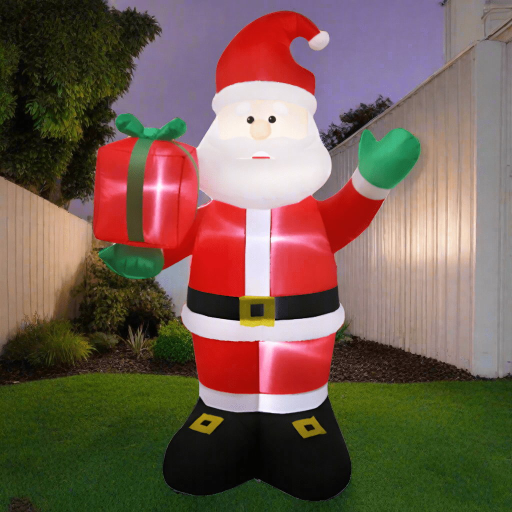 Huge Festive Santa Holding Present Inflatable - 240cm