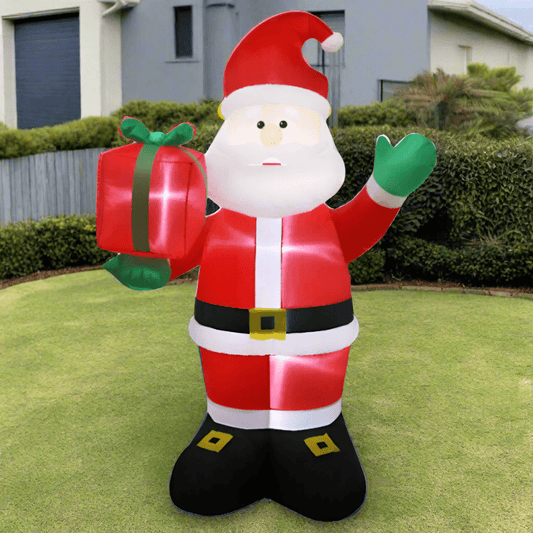 Huge Festive Santa Holding Present Inflatable - 240cm