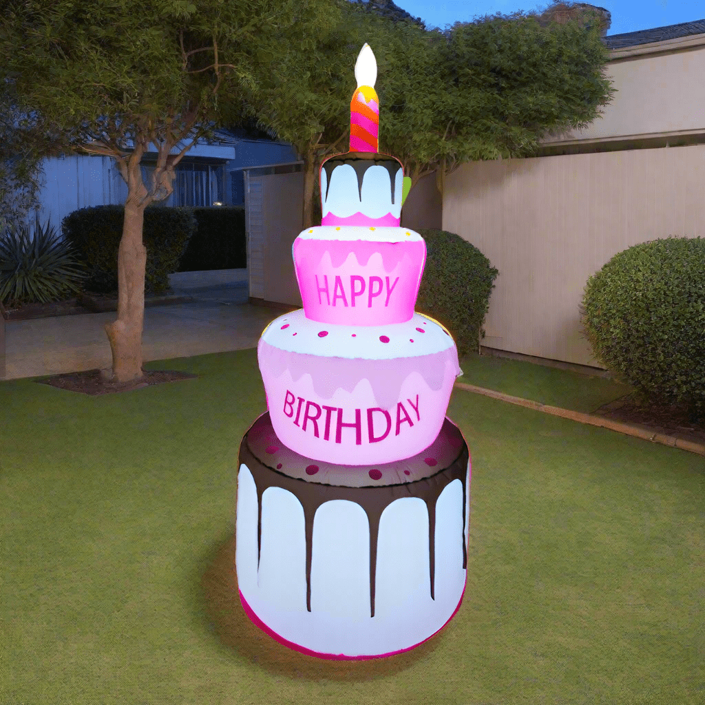 Inflatable Birthday Cake 180cm - Giant Chocolate Cake Decoration with LED Lights
