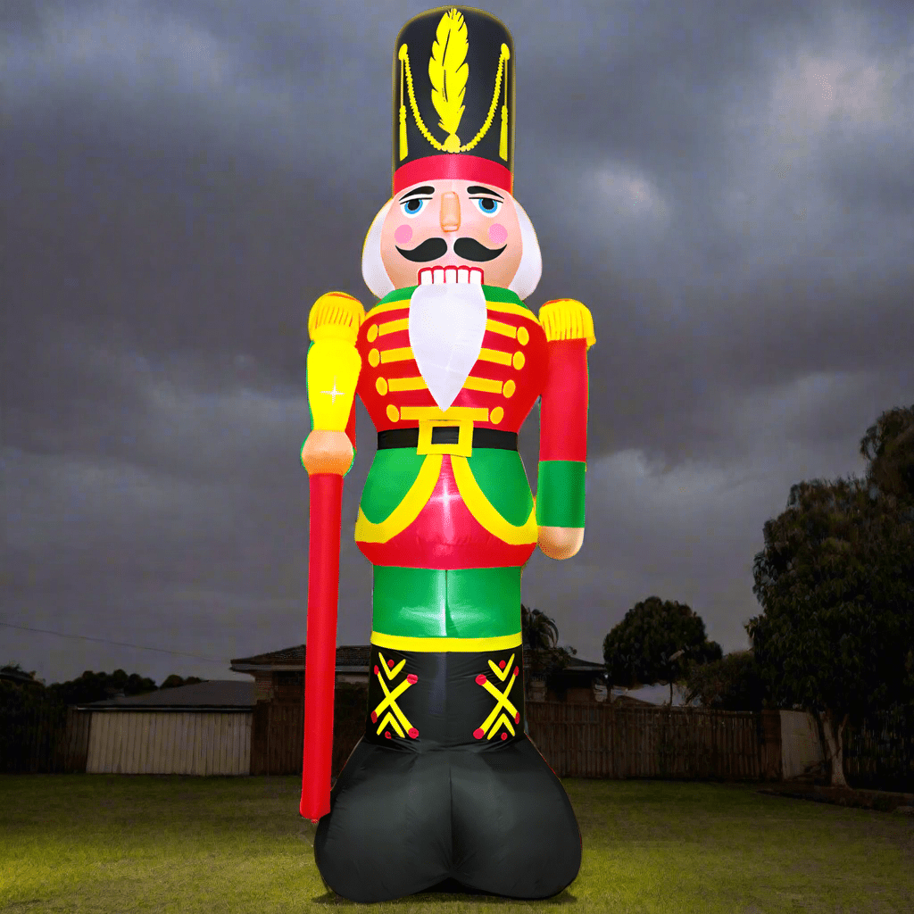 Inflatable nutcracker toy soldier with a colorful uniform on a white background
