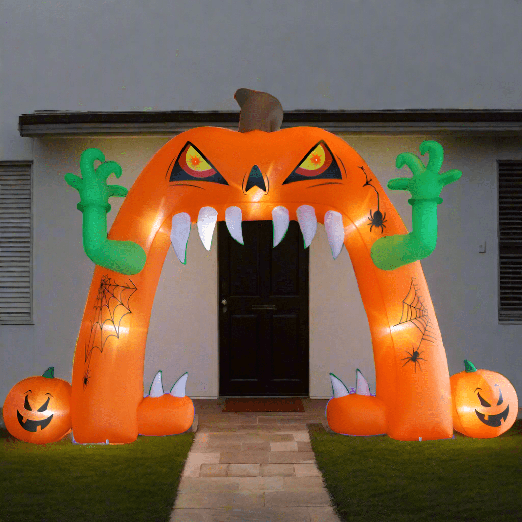 Lighted Pumpkin with Teeth Archway Inflatable - 400cm