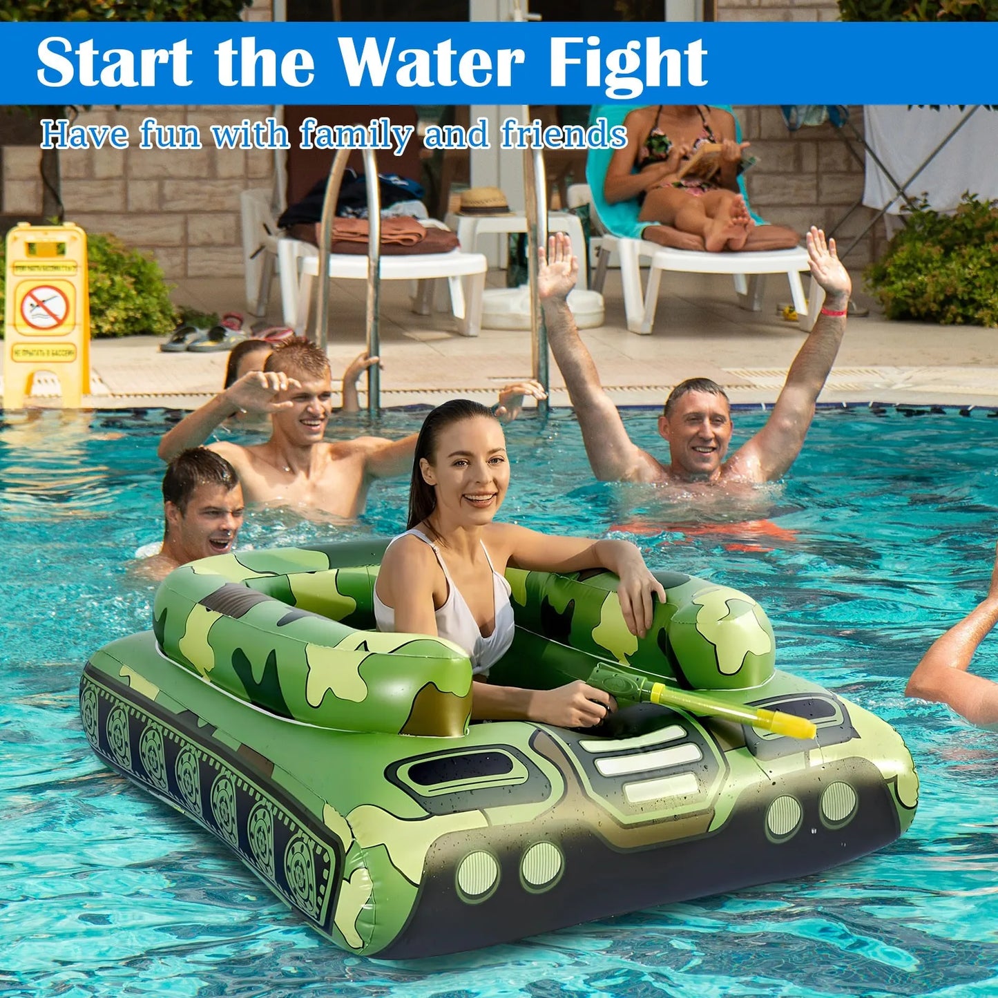 Inflatable Pool Tank Float with Auto Water Cannon – 135cm