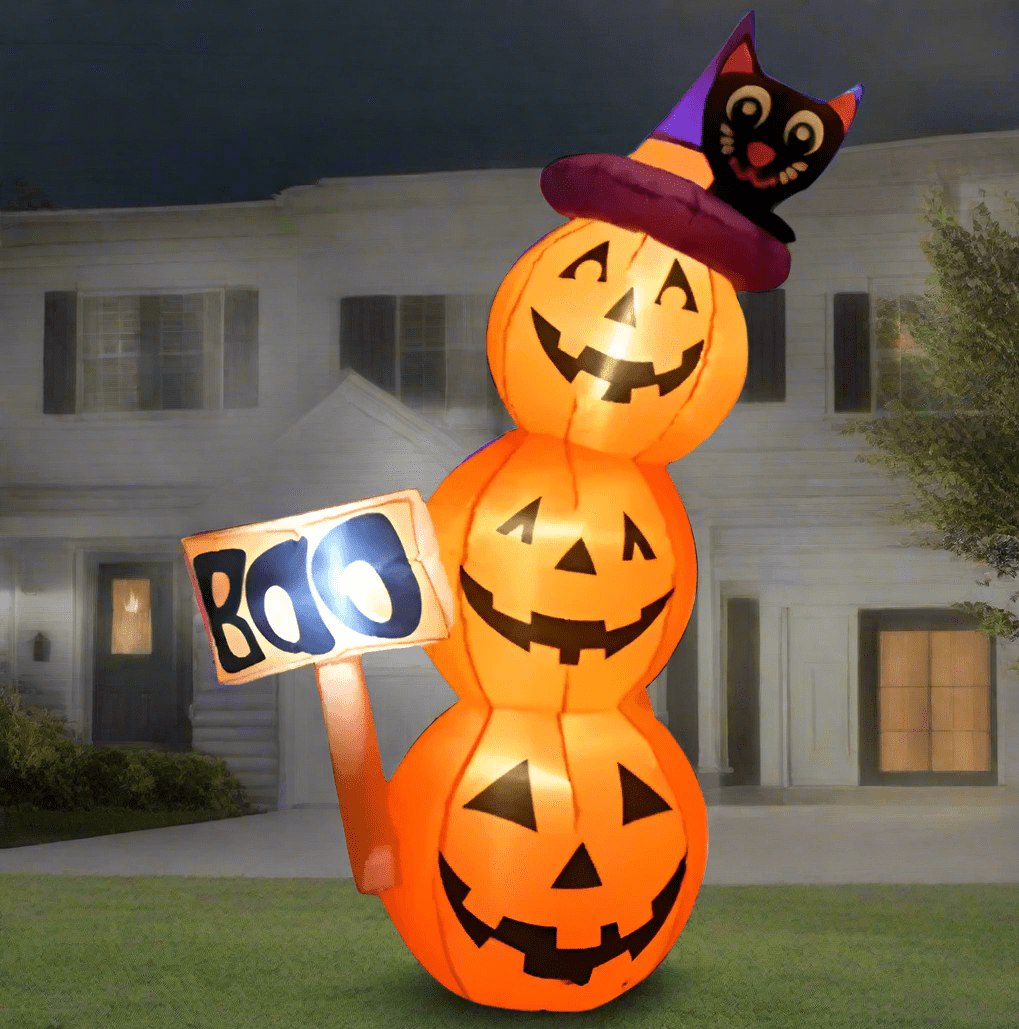 Inflatable Pumpkin Trio with Black Cat Hat - 160cm