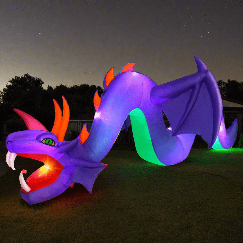 Inflatable purple dragon with LED lights - 360cm