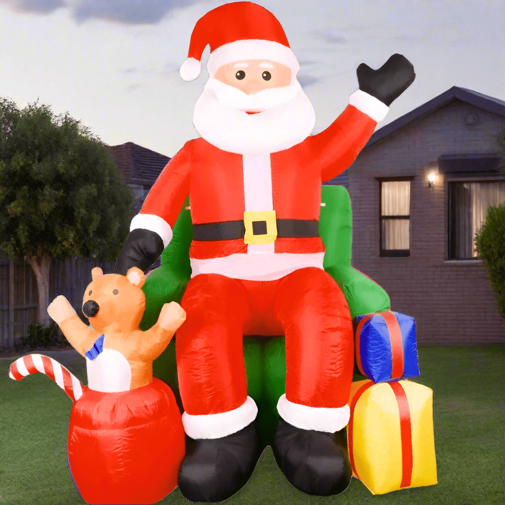 Inflatable Santa Sitting on Chair with Bear and Gifts - 230cm