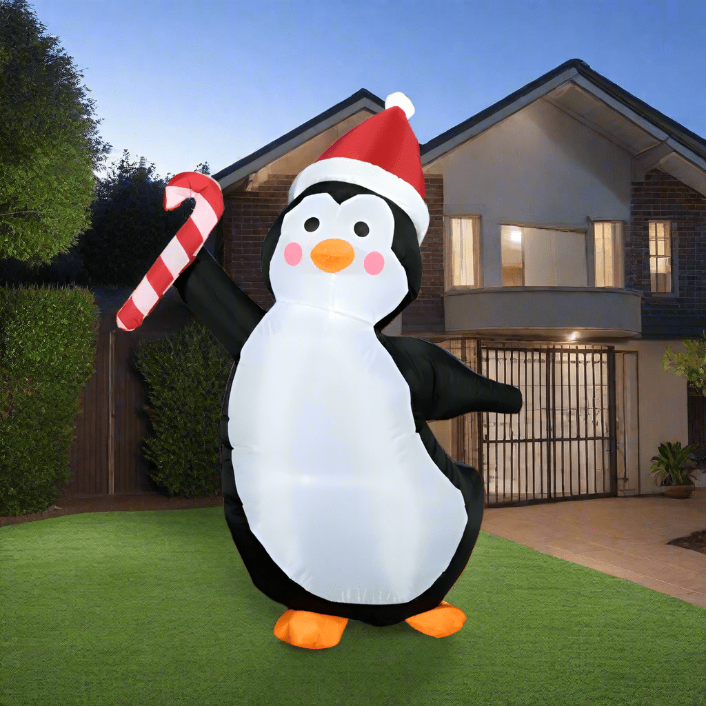 Joyful Christmas Penguin with Candy Cane Inflatable - 150cm