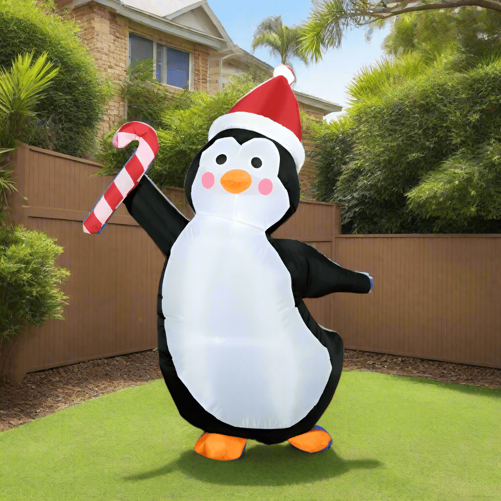 Joyful Christmas Penguin with Candy Cane Inflatable - 150cm