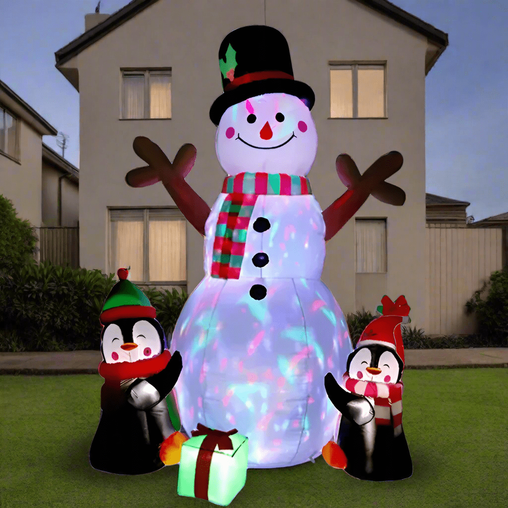 Lighted Snowman with Penguins Inflatable - 180cm