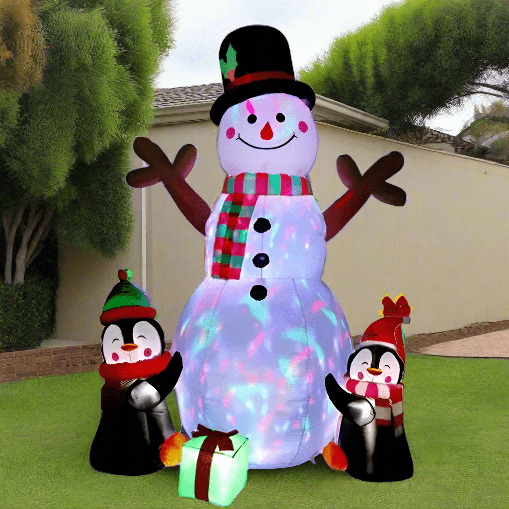 Lighted Snowman with Penguins Inflatable - 180cm
