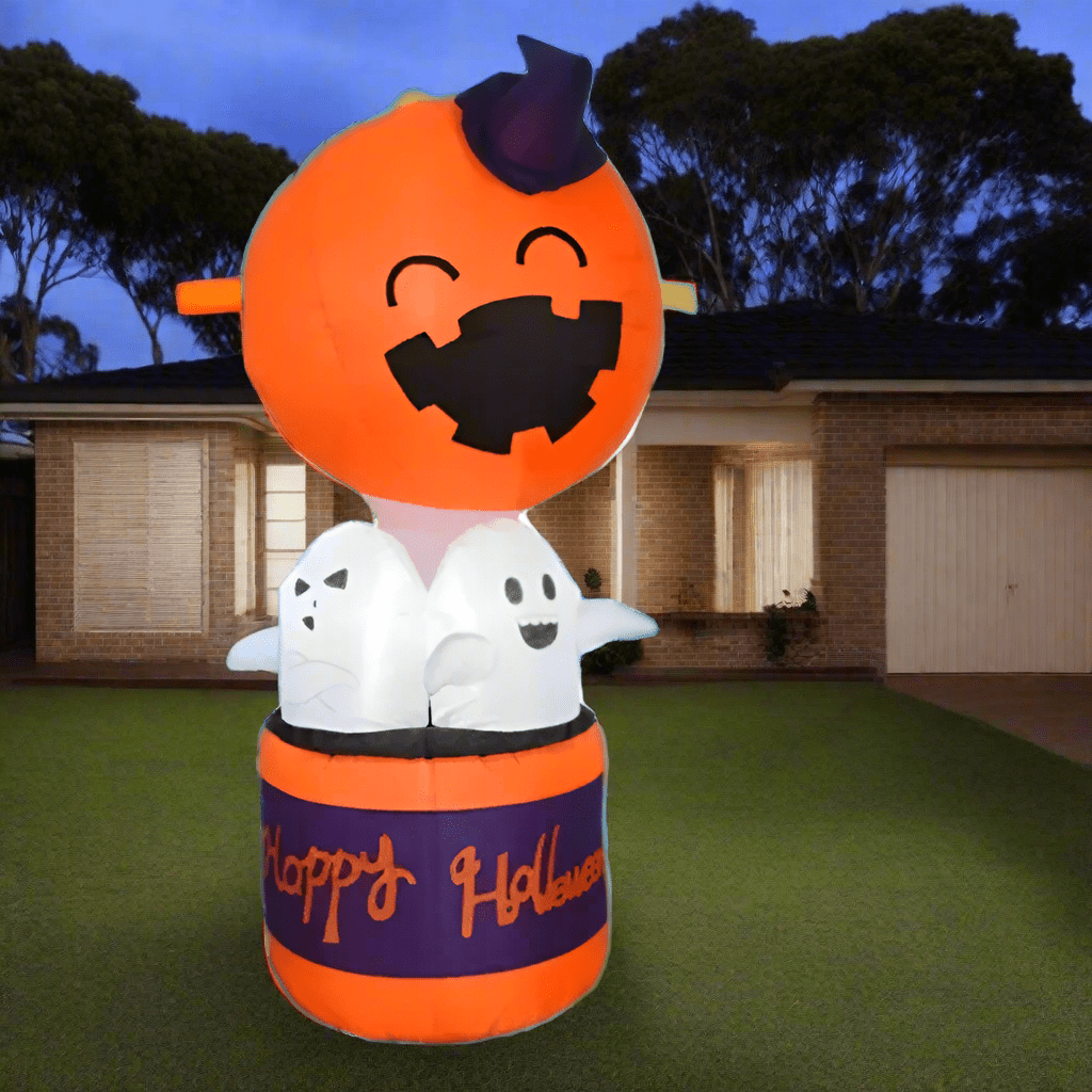 Pumpkin Balloon with Witch Hat and Ghost Passengers - 180cm