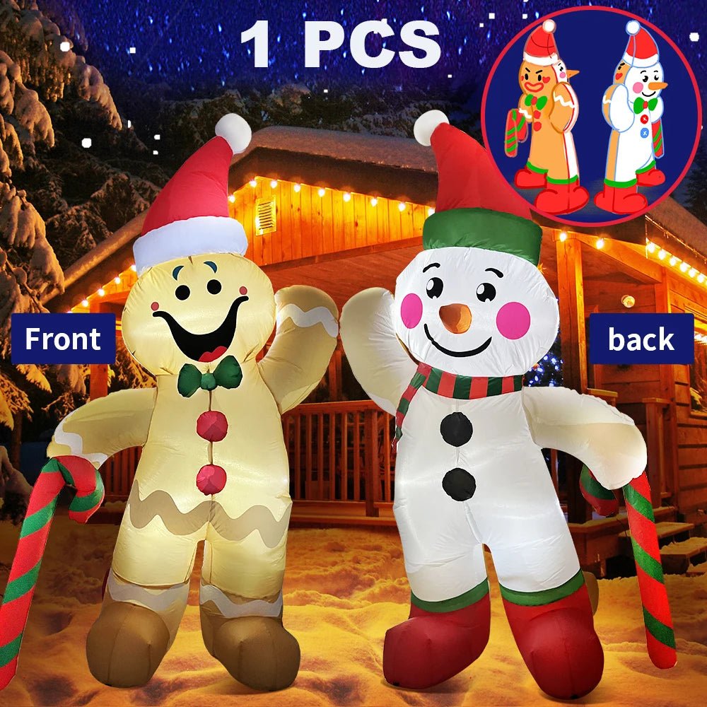 Reversible Gingerbread Man and Snowman Inflatable - 180cm