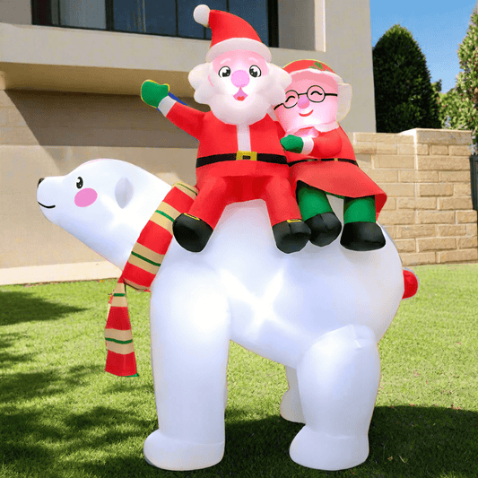 Santa and Mrs Claus Riding Polar Bear Inflatable - 180cm